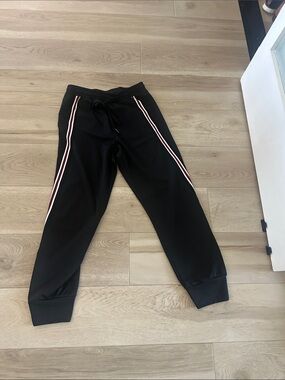 Anthropologie Black Joggers with White and Red Side Stripes